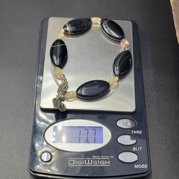 8 Inch Sterling Silver Black And Yellow Semi Precious Stones Bracelet - Picture 6 of 6